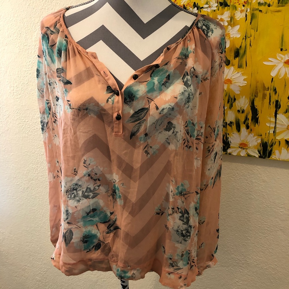 Peachy pink Diane Von Furstenberg silk floral blouse